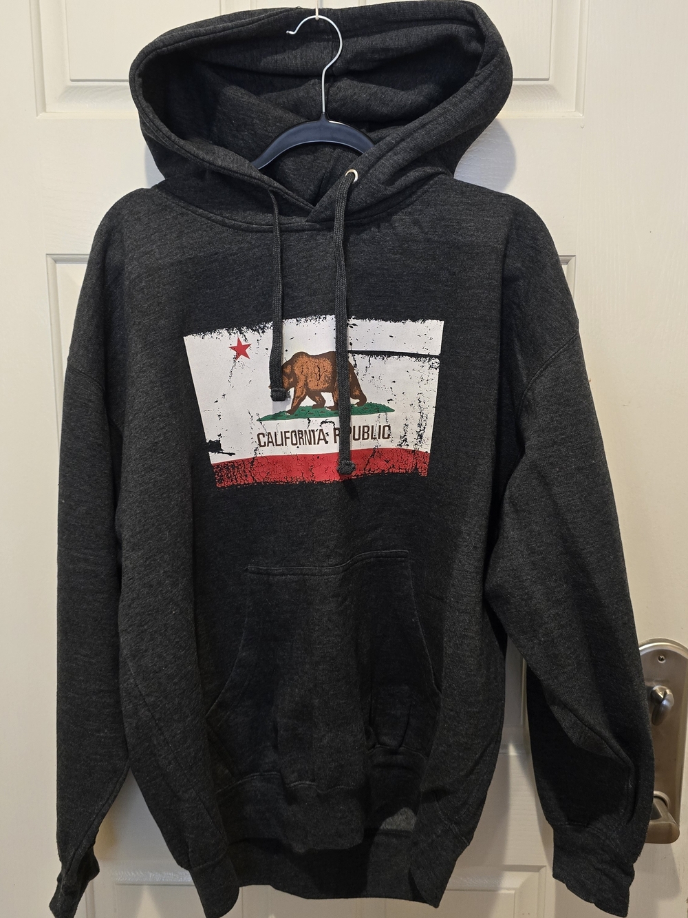 California Republic Bear Hoodie Charcoal Gray Pullover Sweatshirt XXL Like New